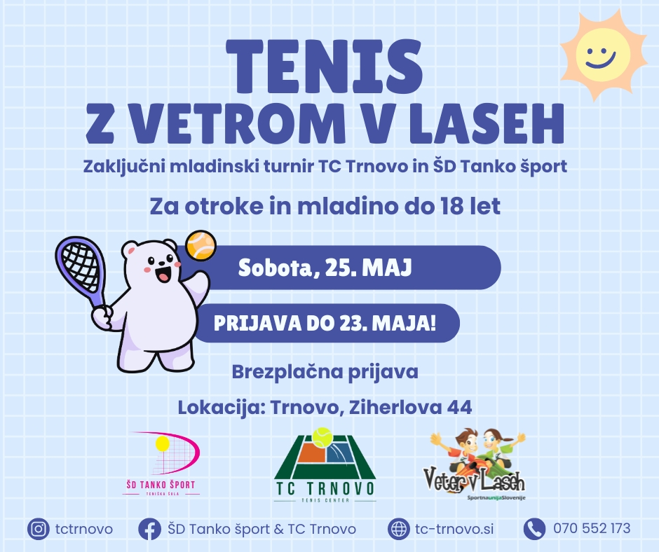 Dogodek Tenis z vetrom v laseh – spodbujanje športa in aktivnega življenja za otroke in mladino